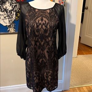 Adrianna Papell Black and Nude Lace Dress